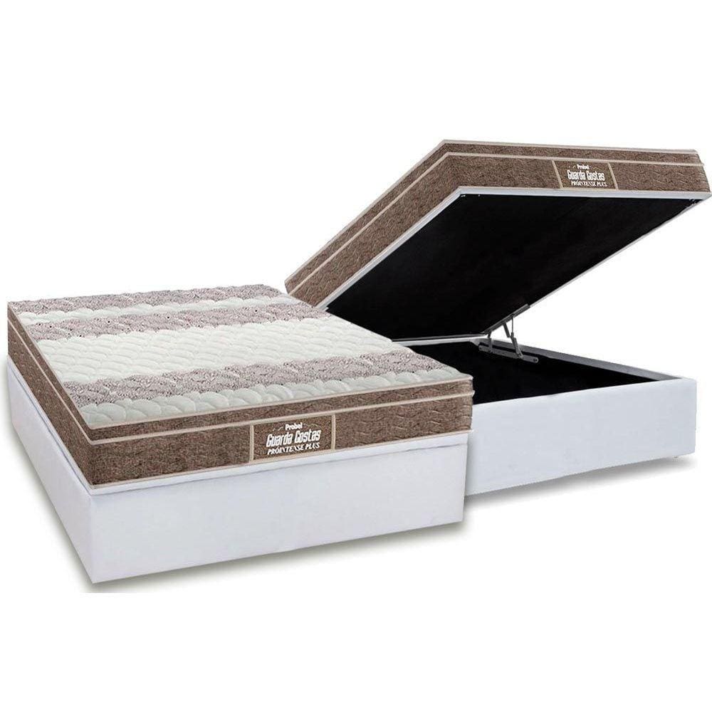 Cama Box Baú Casal: Colchão Anatômico Probel D33 / EP Guarda Costas PróIntense Plus + Base CRC Courano White(138x188)