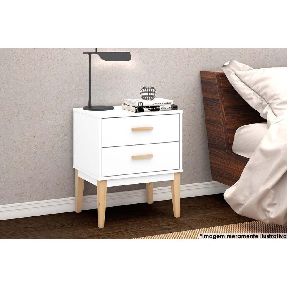 Mesa Cabeceira LE 6007 c/ 2 Gavetas Branco - Movelbento