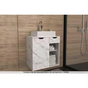 Conjunto de Banheiro Balcão Suspenso BN3605 c/ Cuba Pia BN3600 60cm cor Mármore Branco - Tecno Mobili