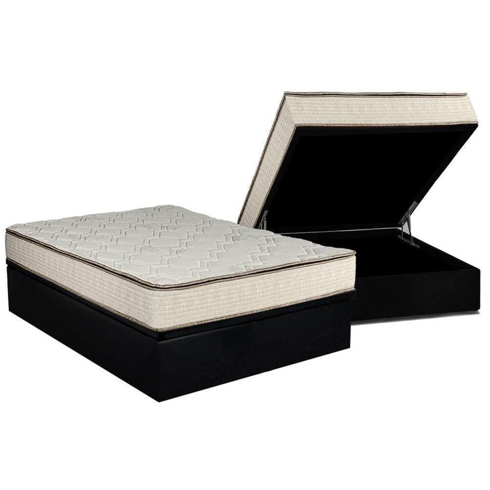 Cama Box Baú Casal: Colchão Molas Bonnel Luckspuma Montreal Spring + Base CRC Suede Black(138x188)