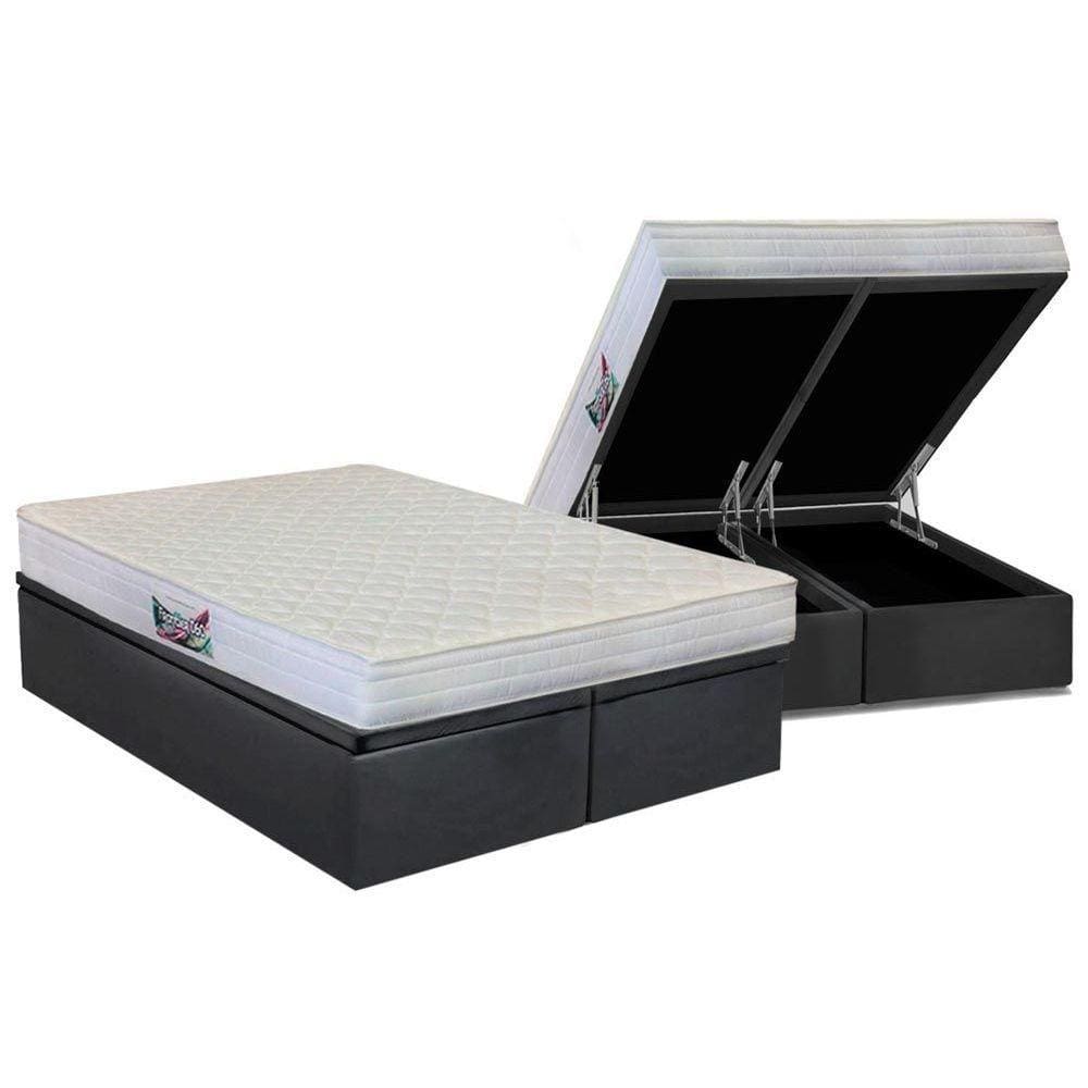 Cama Box Baú Queen: Colchão Anatômico Herval D28 / AG65 Frontier + Base CRC Suede Gray(158x198)