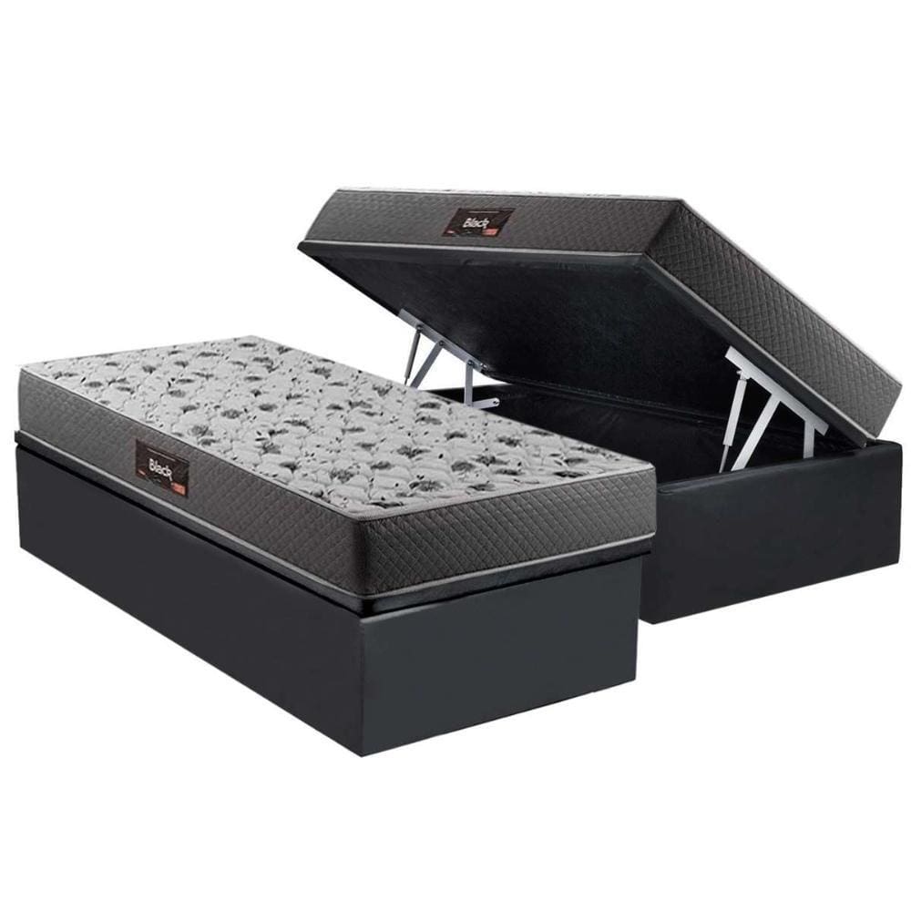 Cama Box Baú Solteiro: Colchão Anatômico Herval D28 / AG65 Black Double Face + Base CRC Suede Gray(88x188)