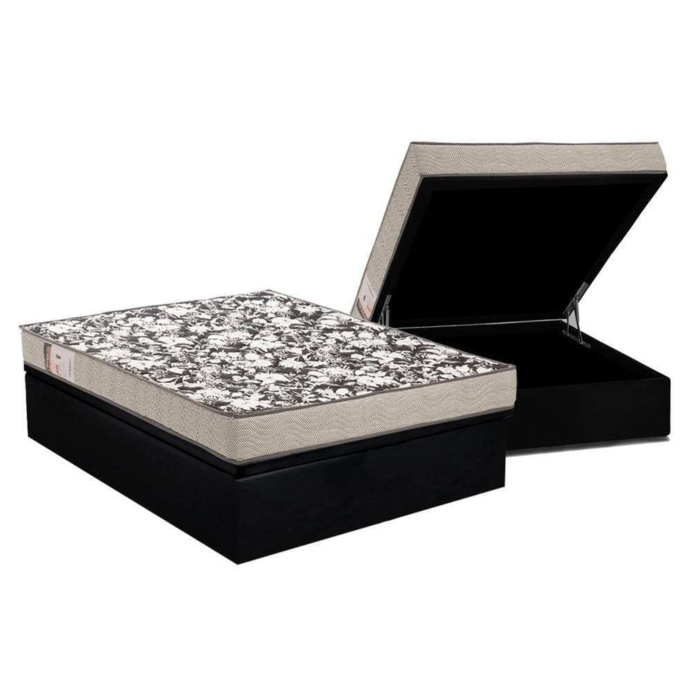 Cama Box Baú Casal: Colchão Espuma Ortobom D26 Physical Ultra Resistente + Base CRC Suede Black(138x188)