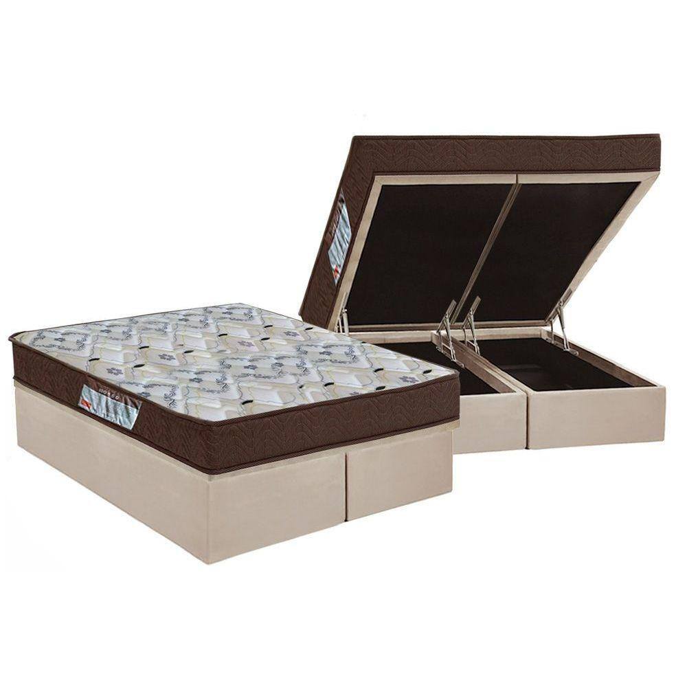 Cama Box Baú Queen: Colchão Anatômico Ortobom D45 / EP ISO 150 Mega Firme + Base CRC Suede Clean(158x198)
