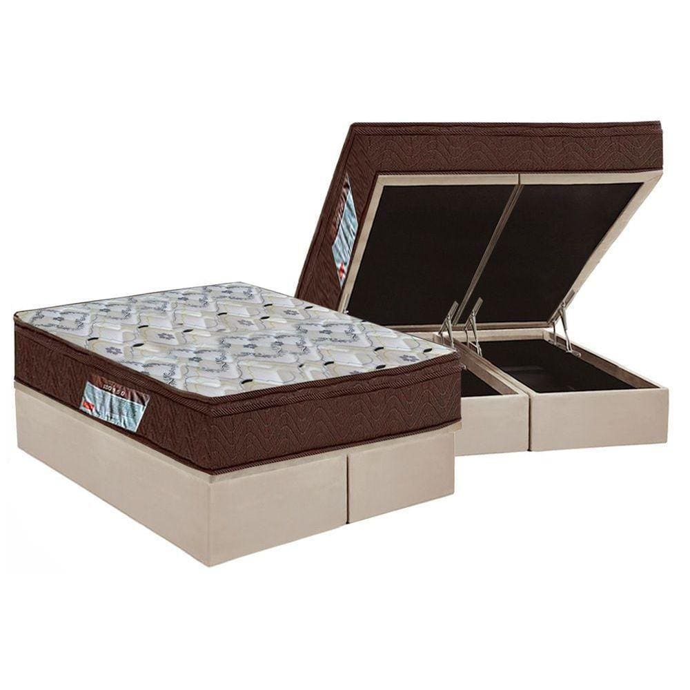 Cama Box Baú Queen: Colchão Anatômico Ortobom D45 / EP ISO 150 Mega Firme + Base CRC Suede Clean(158x198)