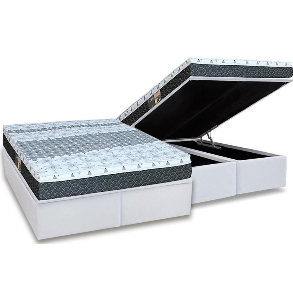 Cama Box Baú King: Colchão Molas Bonnel Castor System Class One Face + Base CRC Courano White(193x203)