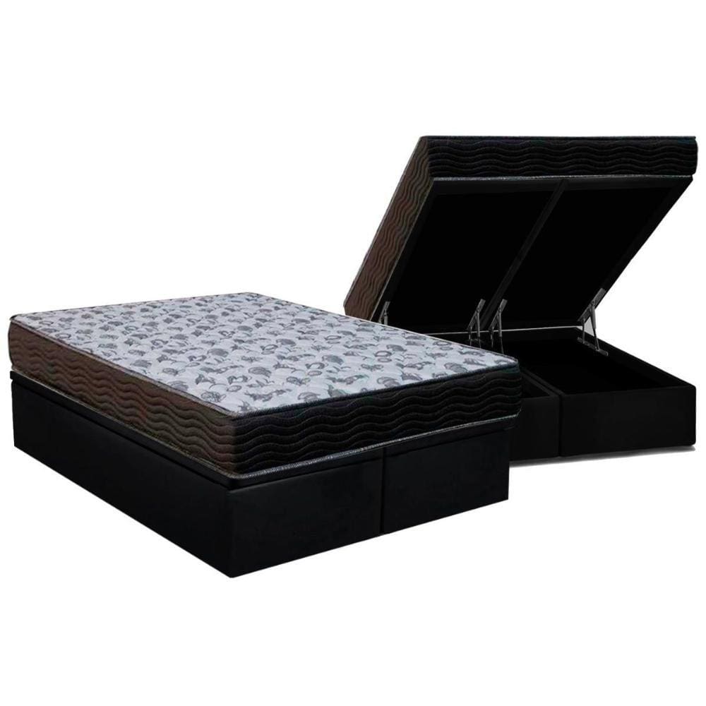 Cama Box Baú Queen: Colchão Anatômico Ortobom D33 / EP ISO 100 Ultra Firme + Base CRC Suede Black(158x198)