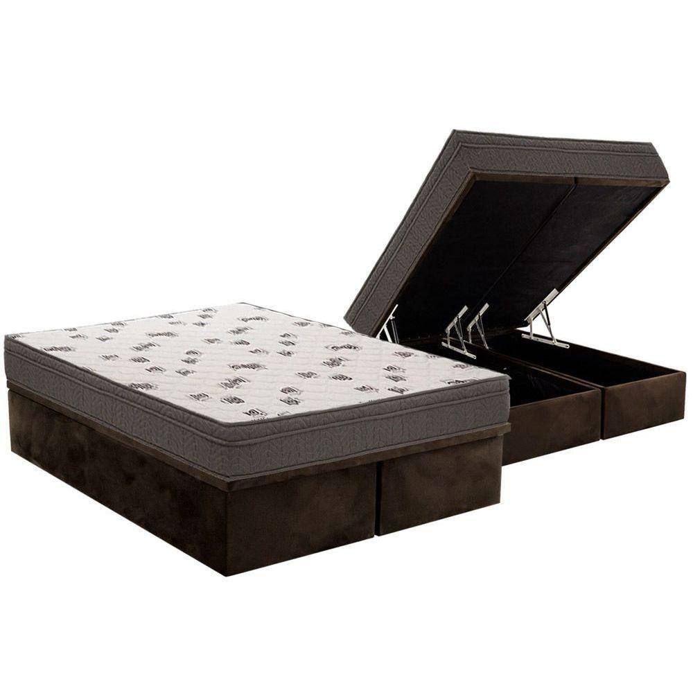 Cama Box Baú Queen: Colchão Espuma D45 Ortobom Light + Base CRC Suede Brown(158x198)