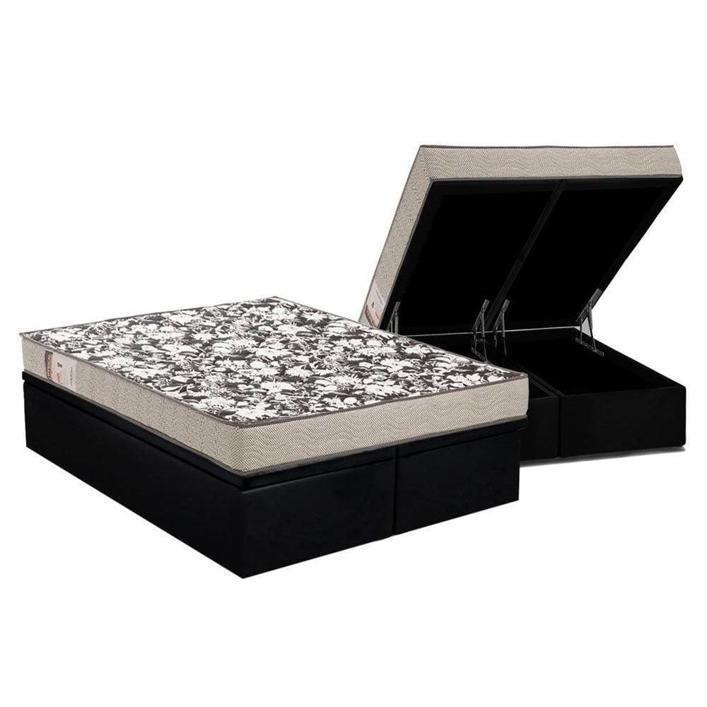 Cama Box Baú Queen: Colchão Espuma Ortobom D26 Physical Ultra Resistente + Base CRC Suede Black(158x198)
