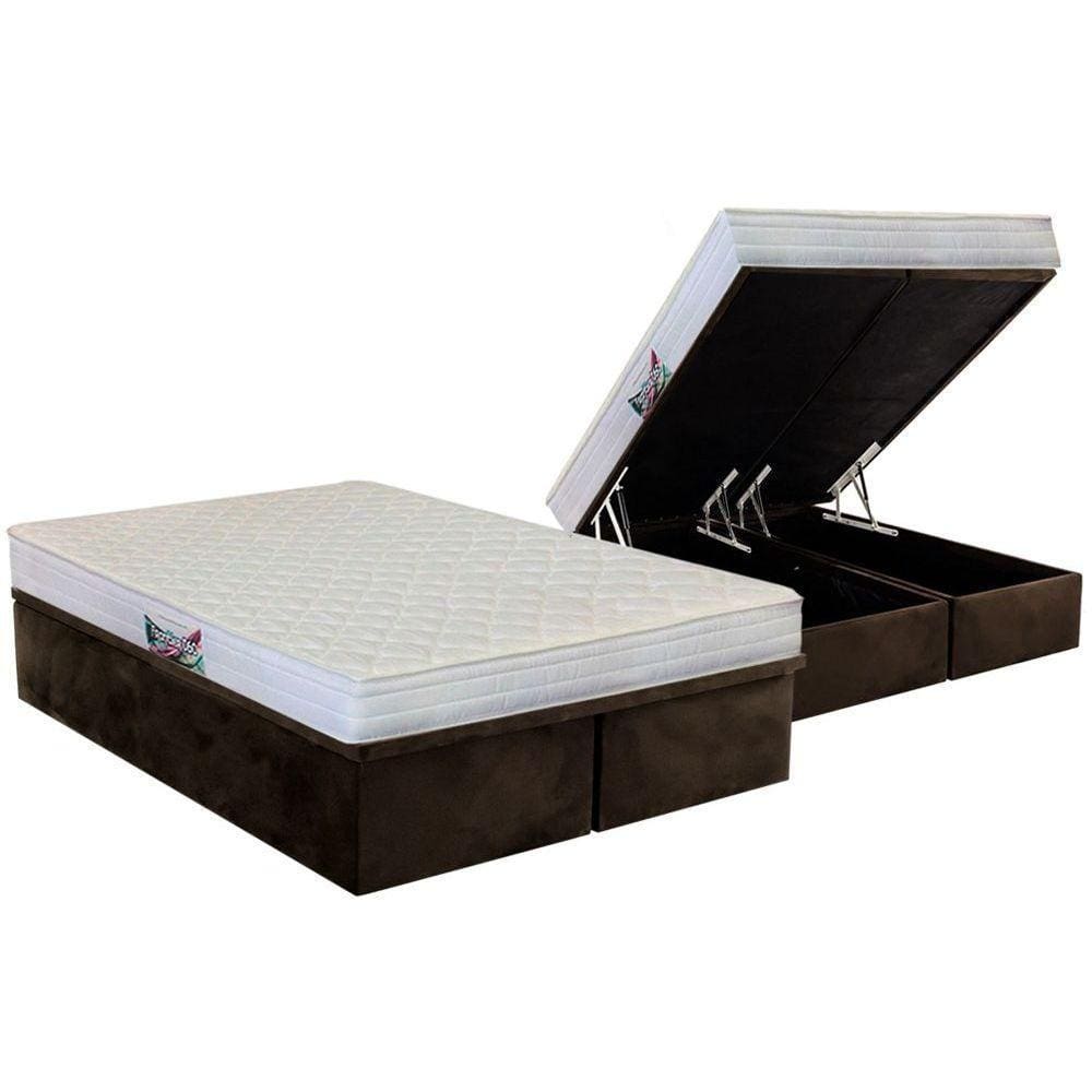 Cama Box Baú Queen: Colchão Anatômico Herval D28 / AG65 Frontier + Base CRC Suede Brown(158x198)