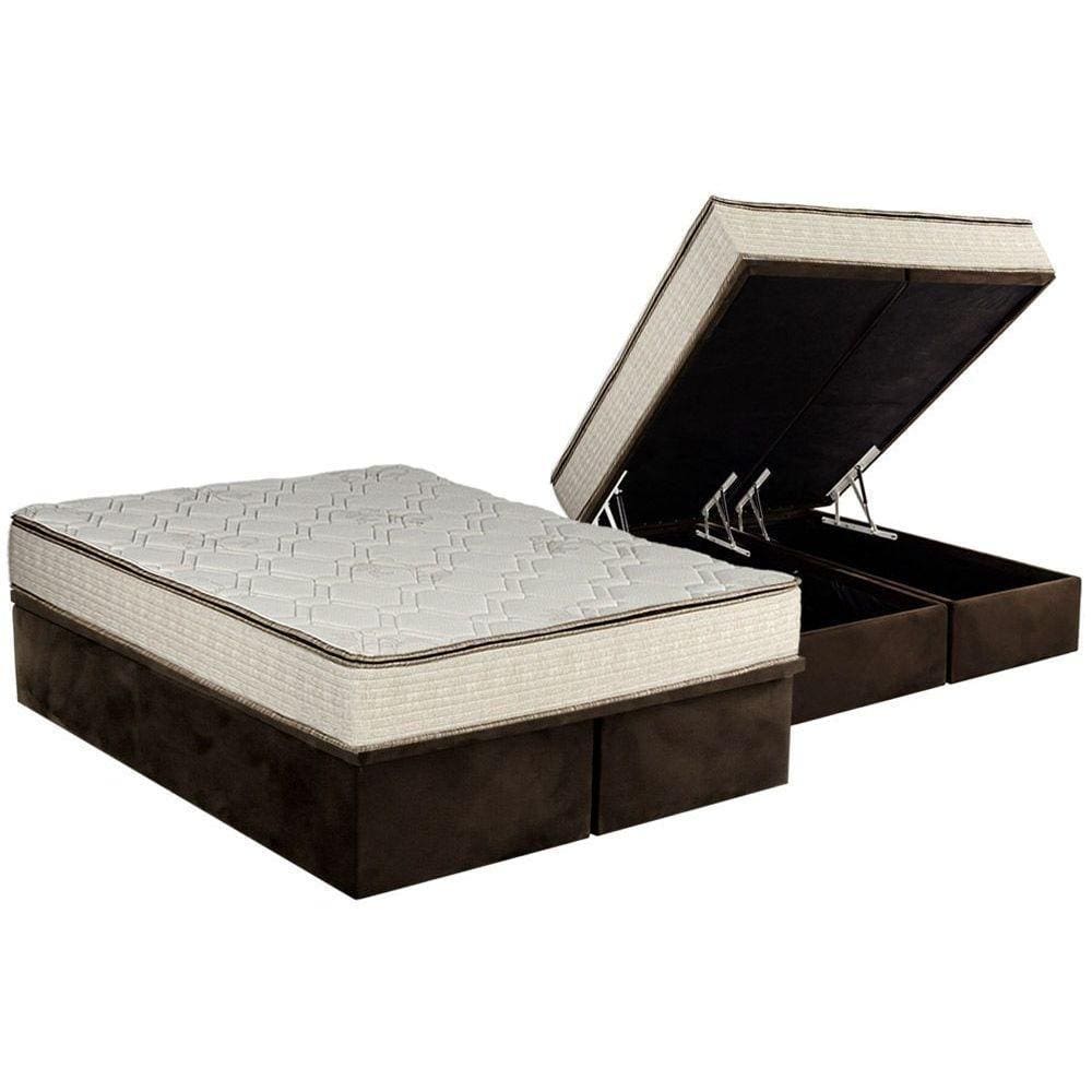 Cama Box Baú Queen: Colchão Molas Bonnel Luckspuma Montreal Spring + Base CRC Suede Brown(158x198)
