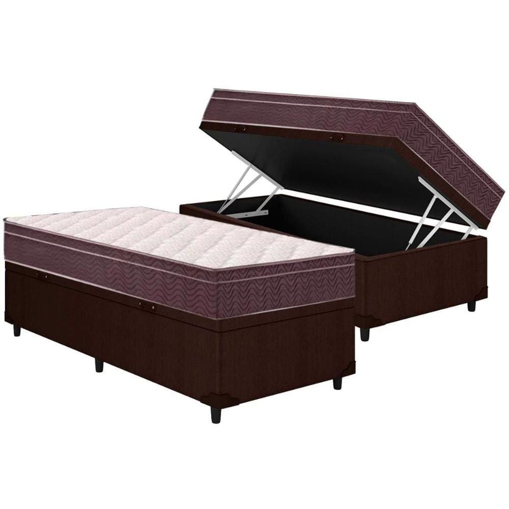 Cama Box Baú Solteiro: Colchão Anatômico Ortobom D28 / EP Airtech 60 + Base CRC Courano Brown(88x188x18)