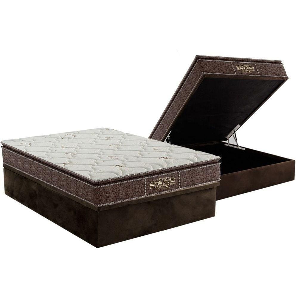 Cama Box Baú Casal: Colchão Ortopédico Probel Guarda Costas Extra Firme + Base CRC Suede Brown(138x188)