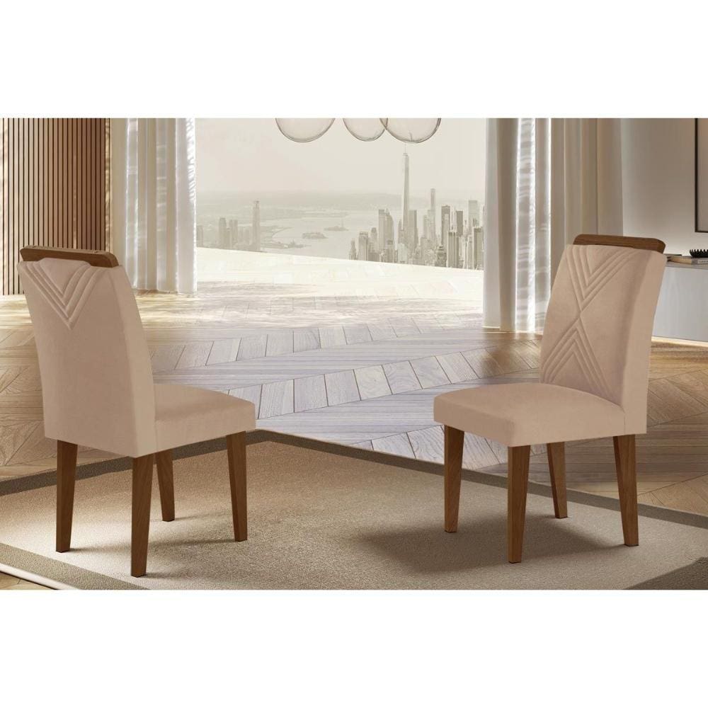 Cadeira Sala de Jantar Amsterdã Madeira Kit 2 Un Capuccino/Linho Bouclê Creme - Rufato