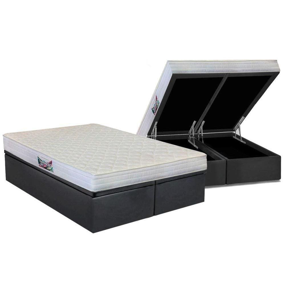 Cama Box Baú Queen: Colchão Anatômico Herval D28 / AG65 Frontier + Base CRC Suede Gray(158x198)