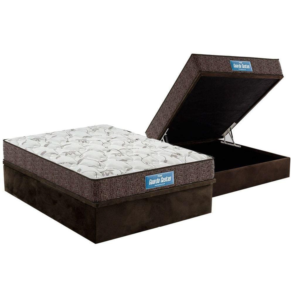 Cama Box Baú Casal: Colchão Anatômico Probel D28 / EP Guarda Costas PróMiddle Double Face + Base CRC Suede Brown(138x188)