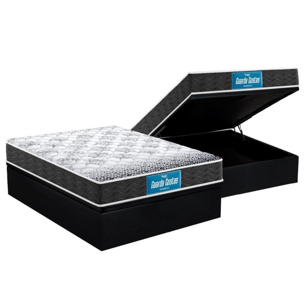 Cama Box Baú Casal: Colchão Anatômico Probel D28 / EP Guarda Costas PróMiddle Double Face + Base CRC Suede Black(138x188)