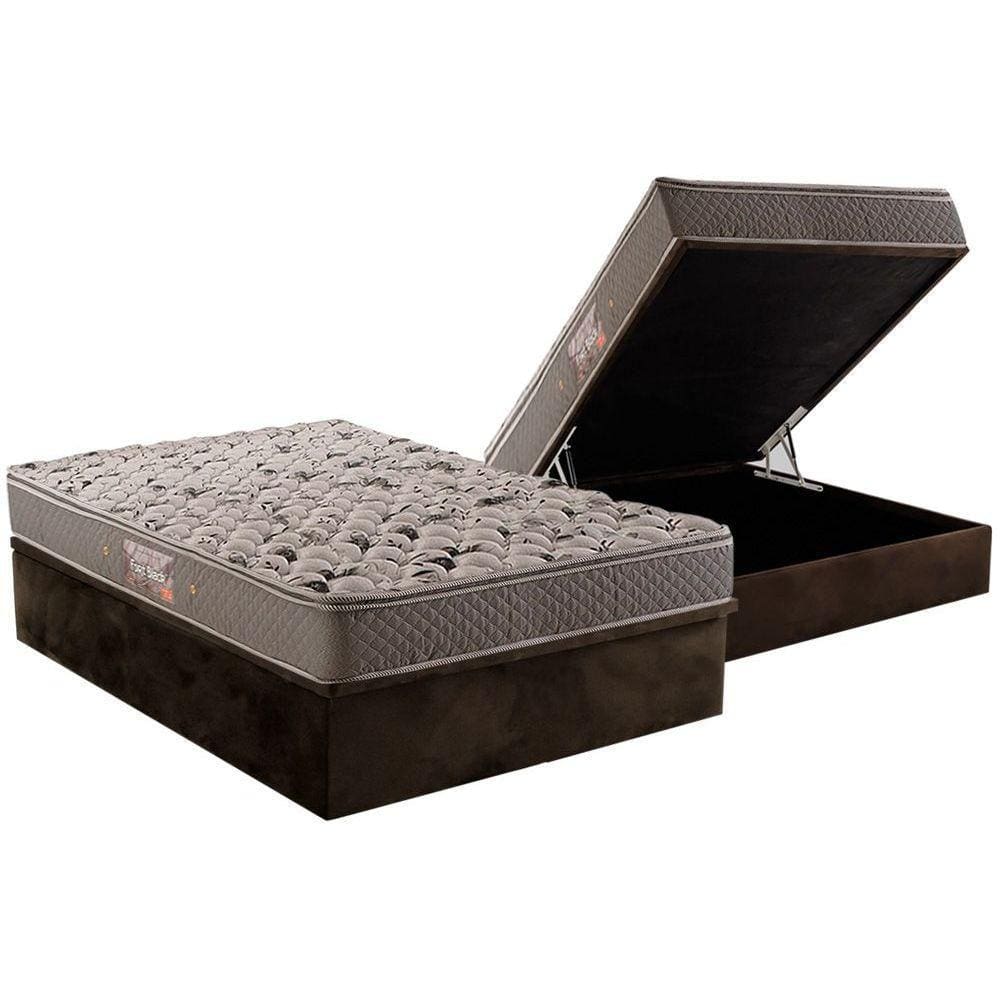 Cama Box Baú Casal: Colchão Anatômico Herval AG65 Fort Black Firme Pillow Top + Base CRC Suede Brown(138x188)