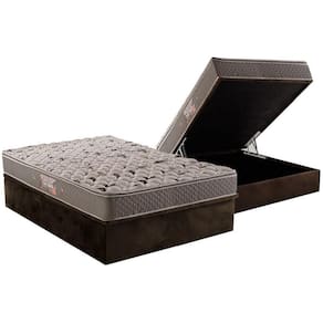 Cama Box Baú Casal: Colchão Anatômico Herval AG65 Fort Black Firme Pillow Top + Base CRC Suede Brown(138x188)