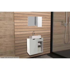Conjunto de Banheiro Armário c/ Espelho BN3602 80cm e Balcão Suspenso BN3605 s/ Cuba Pia 60cm cor Branco - Tecno Mobili