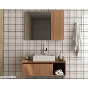 Conjunto de Banheiro Armário c/ Espelho BN3602 e Balcão Suspenso BN3601 c/ Cuba Pia BN3600 80cm cor Amêndoa - Tecno Mobili