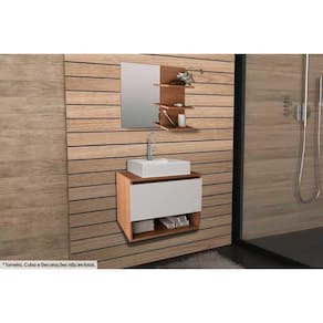 Conjunto de Banheiro Armário c/ Espelho BN3608 e Balcão Suspenso BN3606 s/Cuba Pia 60cm cor Amêndoa - Tecno Mobili