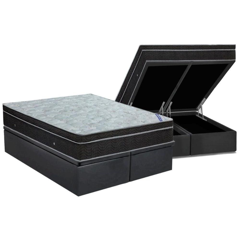 Cama Box Baú Queen: Colchão Molas Bonnel Ortobom Nanolastic Light + Base CRC Suede Gray(158x198)