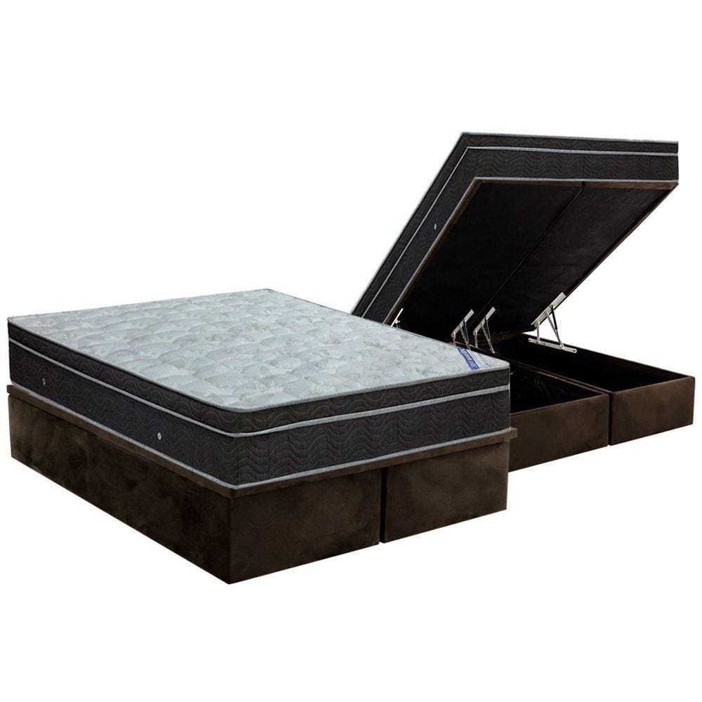 Cama Box Baú Queen: Colchão Molas Bonnel Ortobom Nanolastic Light + Base CRC Suede Brown(158x198)