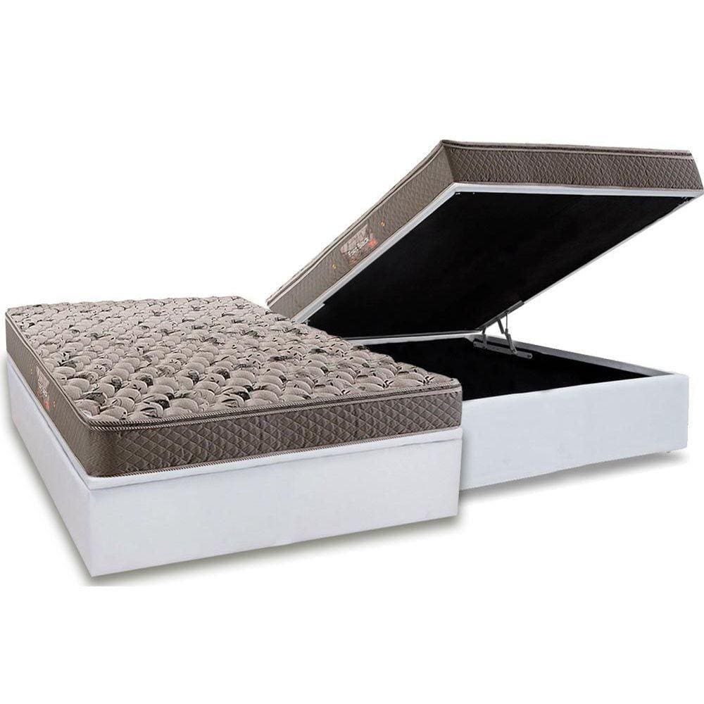 Cama Box Baú Casal: Colchão Anatômico Herval AG65 Fort Black Firme Pillow Top + Base CRC Courano White(138x188)