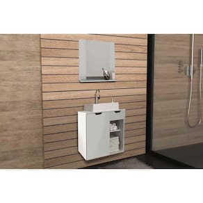 Conjunto de Banheiro Armário c/ Espelho BN3610 e Balcão Suspenso BN3605 c/ Cuba Pia BN3600 60cm cor Branco - Tecno Mobili