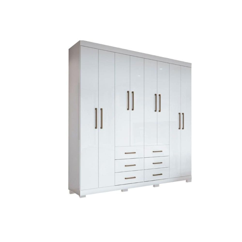 Guarda Roupa Casal 8 Portas e 6 Gavetas c/ Pés Liverpool Branco - Santos Andirá