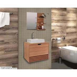 Conjunto de Banheiro Armário c/ Espelho BN3608 e Balcão Suspenso BN3613 s/ Cuba Pia 60cm cor Amêndoa - Tecno Mobili