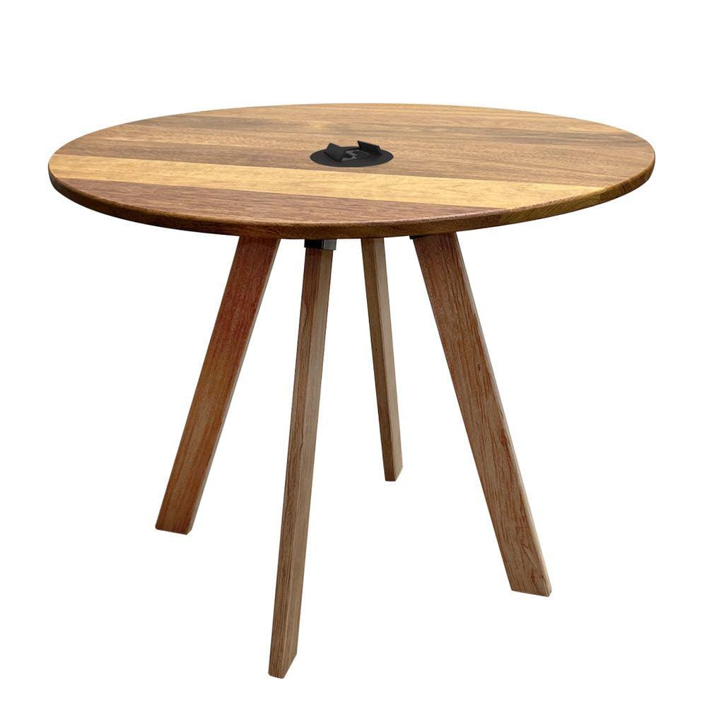 Mesa Reunião Eiffel Industrial Eco 90cm Madeira Maciça Natural e Ferro Preto com Caixa Usb