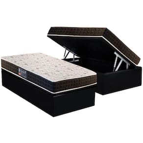 Cama Box Baú Solteiro: Colchão Anatômico Anjos D28 / AG65 Pantanal + Base CRC Suede Black(88x188)
