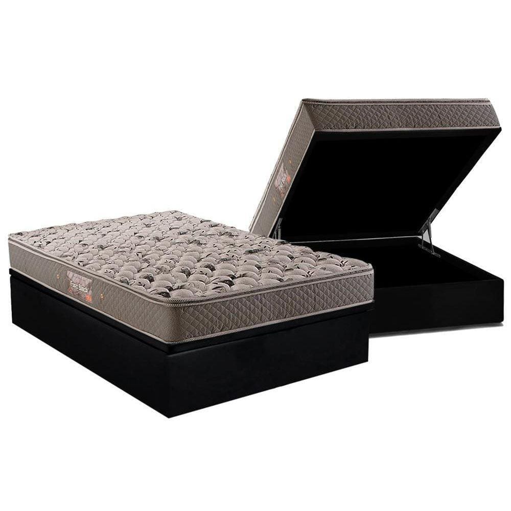 Cama Box Baú Casal: Colchão Anatômico Herval AG65 Fort Black Firme Pillow Top + Base CRC Suede Black(138x188)