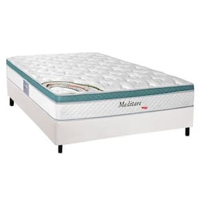 Conjunto Box Casal: Colchão Molas Herval MasterPocket Ensacadas Meditare + Base CRC Courano White(138x188)