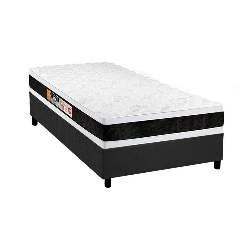 Conjunto Box Solteiro: Colchão Espuma Castor D45 Black e White AIR Double Face + Base CRC Suede Gray(88x188)