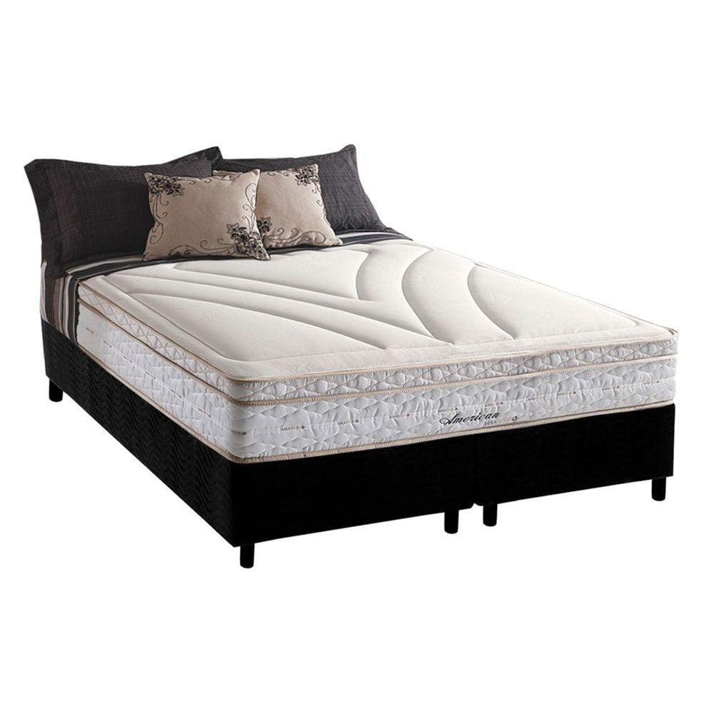 Conjunto Box Queen: Colchão Molas Herval Maxspring American + Base CRC Suede Black(158x198)