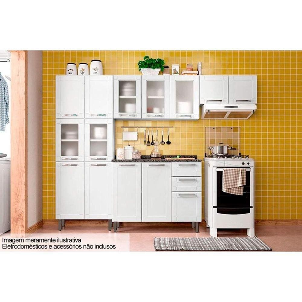 Cozinha Completa Múltipla 4 Peças (2 Armários + 1 Balcão + 1 Paneleiro) C4P75 Branco - Bertolini