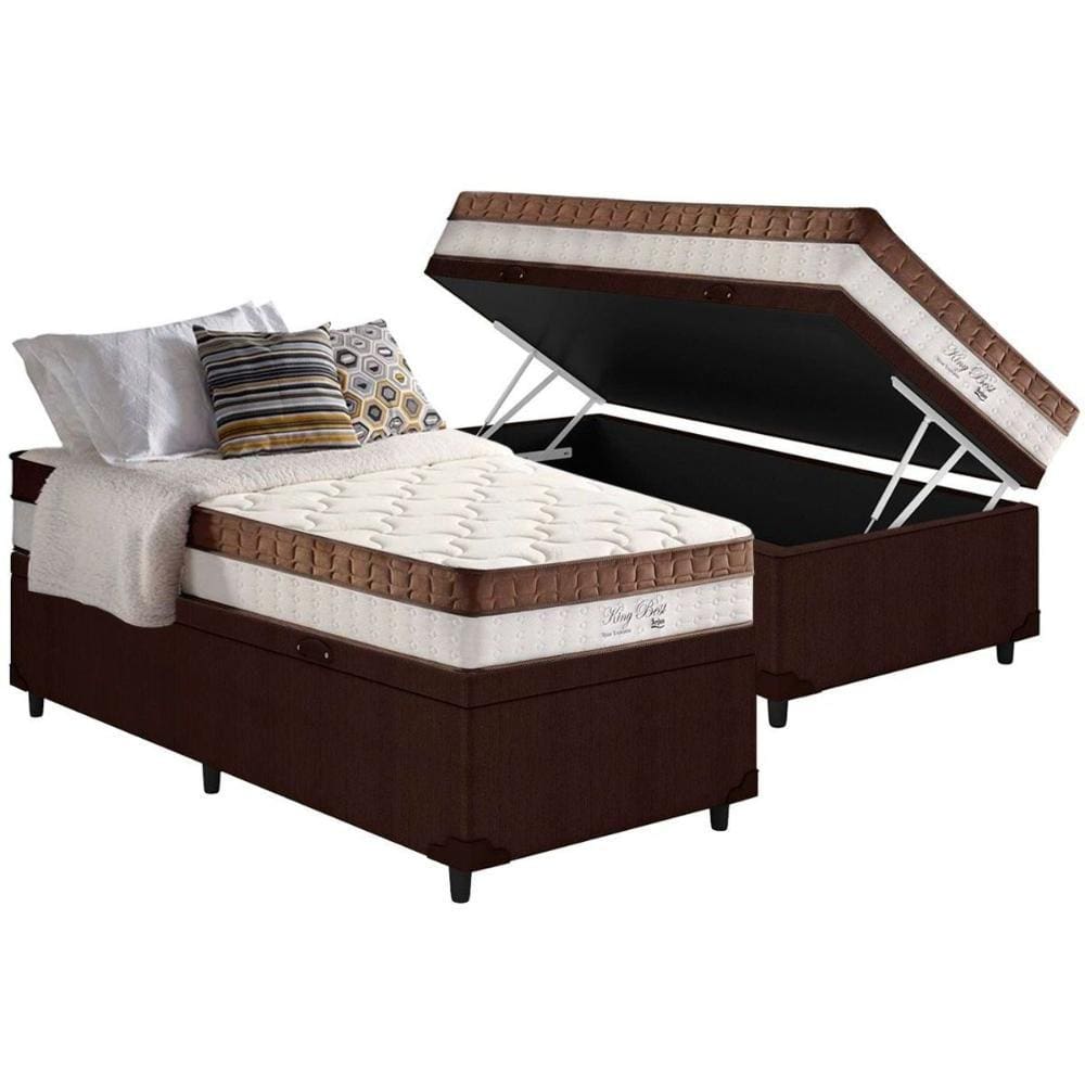 Conjunto Box Baú Solteiro: Colchão Molas Anjos MasterPocket Ensacadas King Best + Base CRC Courano Brown(88x188)