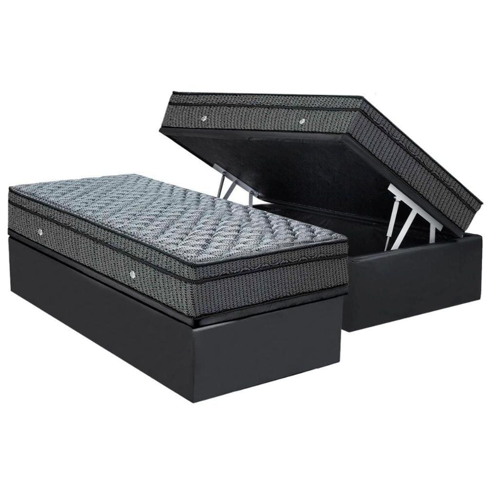 Conjunto Box Baú Solteiro: Colchão Molas Ortobom Hotelaria Nanolastic Orthotel Luxo + Base CRC Suede Gray(88x188)