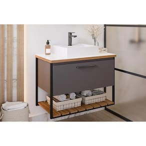 Bancada de Banheiro Suspenso Vitta/Caribe 1Pta Basculante c/Cuba e Tampo Vidro 60 cm cor Titanium - MGM