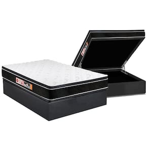 Conjunto Box Baú Casal: Colchão Espuma Castor D33 Black e White Air Euro Pillow + Base CRC Suede Gray(138x188)