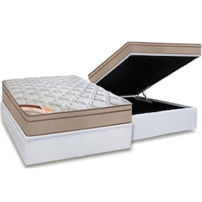 Conjunto Box Baú Casal: Colchão Molas Castor Bonnel Revolution + Base CRC Courano White(138x188)
