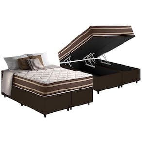 Conjunto Box Baú Queen: Colchão Molas Anjos Duo Sono MasterPocket+Base Courano Brown(158x198)
