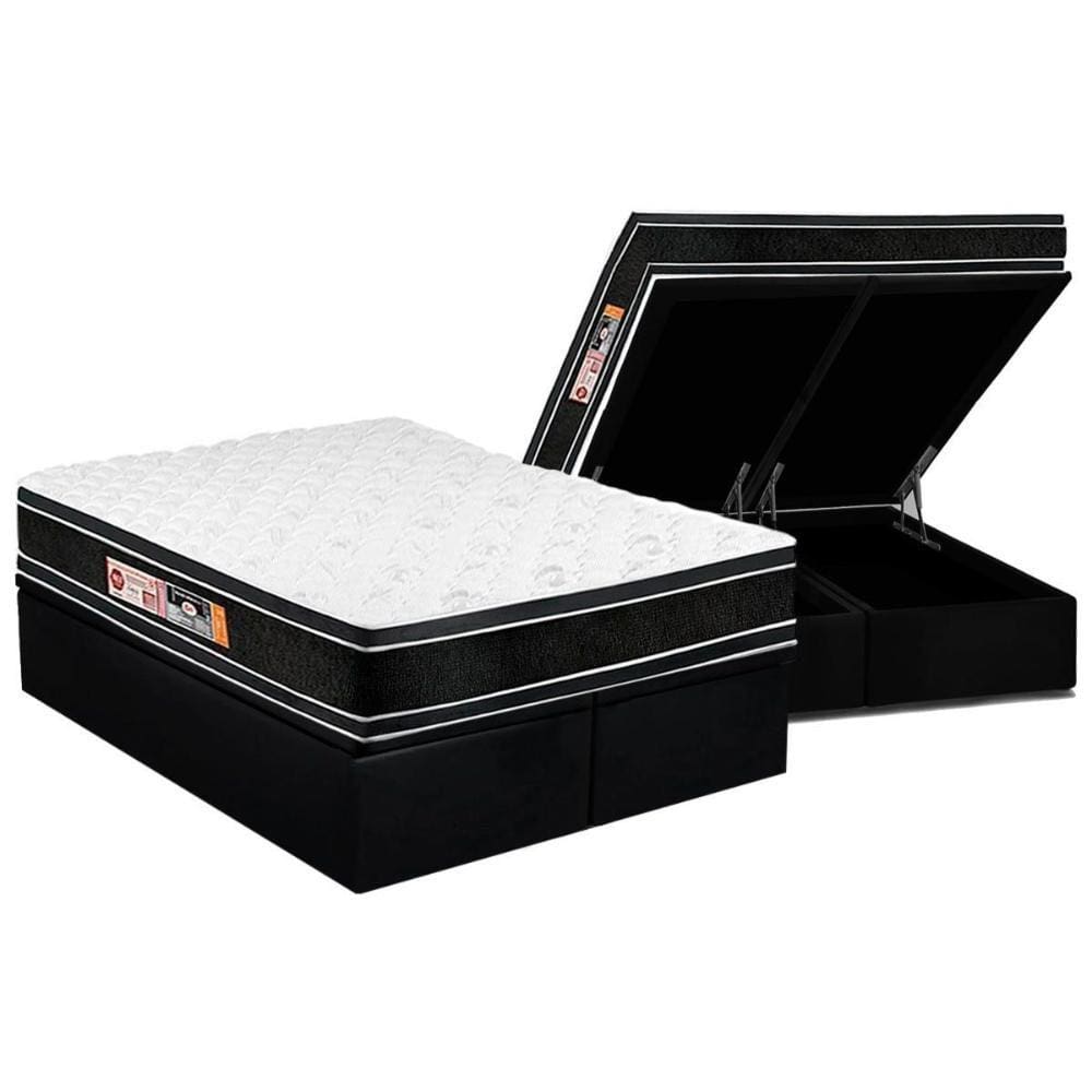 Conjunto Box Baú King: Colchão Espuma Castor D33 Black e White Air Euro Pillow + Base CRC Suede Black(193x203)
