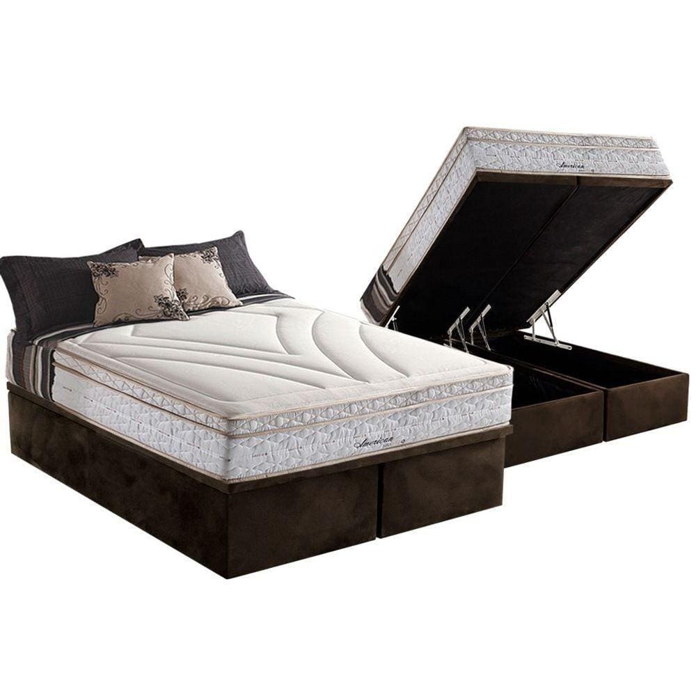 Conjunto Box Baú Queen: Colchão Molas Herval Maxspring American + Base CRC Suede Brown(158x198)