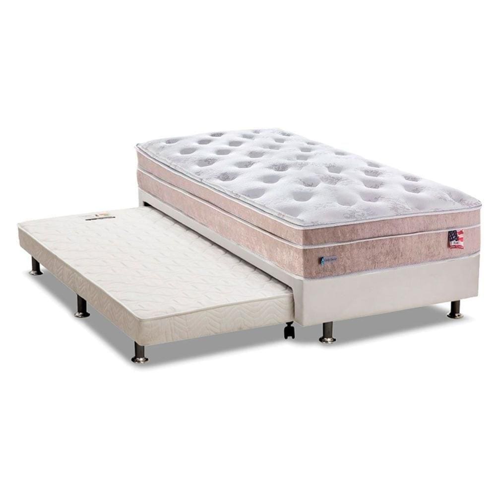 Cama Box c/Auxiliar Solteiro: Colchão Sealy MasterPocket Miami + Base CRC Courano Branco(88x188)