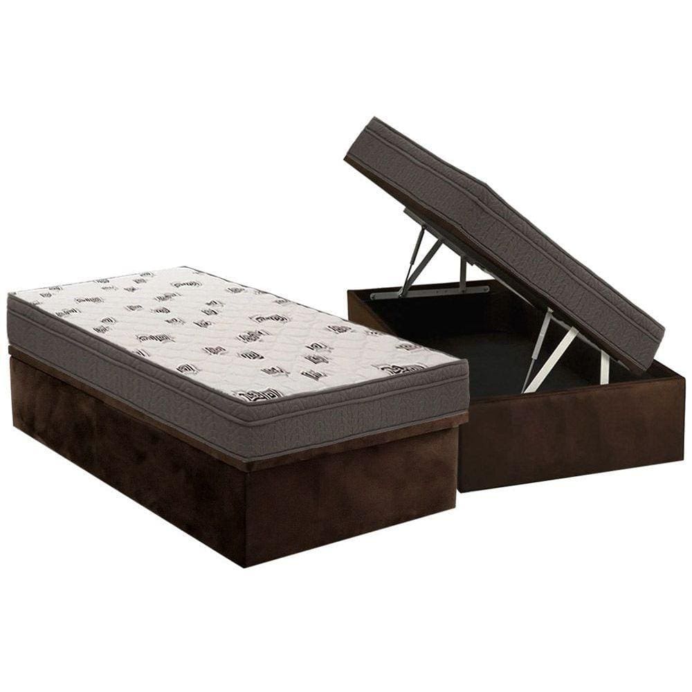 Conjunto Box Baú Solteiro: Colchão Espuma Ortobom D45 Light Saúde OrtoPillow + Base CRC Suede Brown(88x188)