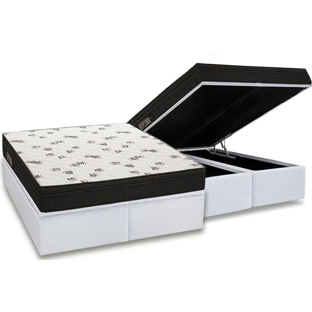 Conjunto Box Baú Queen: Colchão Espuma Ortobom D45 Light Saúde OrtoPillow + Base CRC Courano White(158x198)